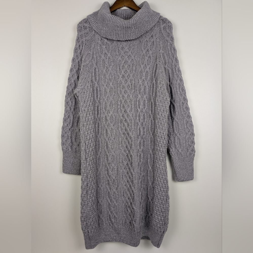 NWT Aran Woollen Mills Merino Wool Cableknit Sweater Dress 2XL Cowl Neck Cozy